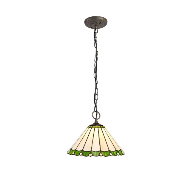 Worcester 3 Light Downlighter Ceiling Pendant E27 With 30cm Tiffany Shade, Green, Crystal, Aged Antique Brass - image 1