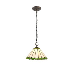 Worcester 3 Light Downlighter Ceiling Pendant E27 With 30cm Tiffany Shade, Green, Crystal, Aged Antique Brass