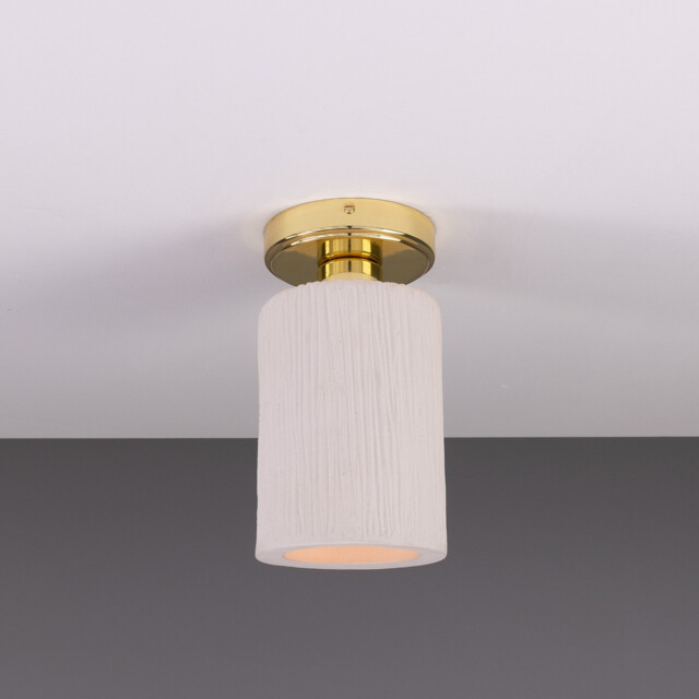 Senna Ceiling Light, Matte White Striped, Polished Brass - image 1