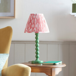 Higgledy Gloss Cotswold Green Table Lamp with Coral Pink Fabric Ikat Shade 25cm E14 - thumbnail 3