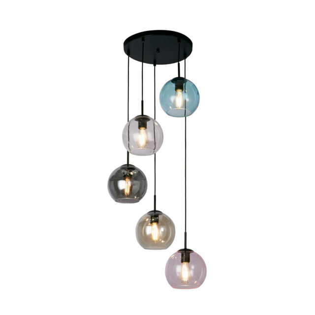 Mardi Gras II 5 Light Pendant Black, Coloured Glass - image 1