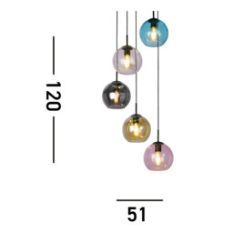 Mardi Gras II 5 Light Pendant Black, Coloured Glass - thumbnail 3