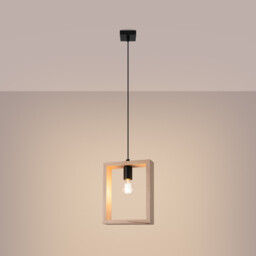 Aries Square Pendant Ceiling Light Natural Wood - thumbnail 2