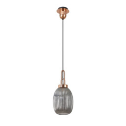 Yorktown Ceiling Pendant E27 With 20cm Almond Ribbed Glass, Smoked Copper, Matt Black - thumbnail 5