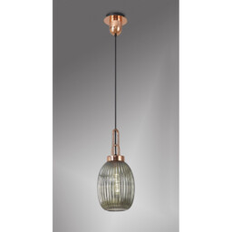 Yorktown Ceiling Pendant E27 With 20cm Almond Ribbed Glass, Smoked Copper, Matt Black - thumbnail 3