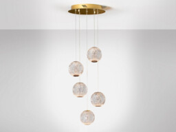 Austral Modern Cluster Drop 5 Light LED Pendant Light, Spherical Carved Crystal Globes, 1264lm, 3200K - thumbnail 3
