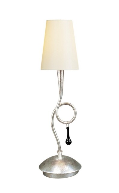 Paola Table Lamp 1 Light E14, Silver Painted with Cream Shade & Black Glass Droplets - image 1