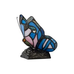 Huron Tiffany Butterfly Table Lamp, 1 x E14, Black Base With Blue, Pink Glass With Clear Crystal - thumbnail 3
