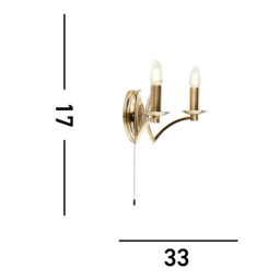 2 Light Wall Light Antique Brass - thumbnail 5
