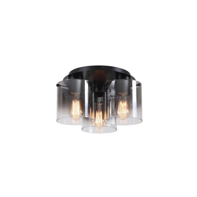 Sweden 3 Light Flush Light Ceiling Light - Matt Black & Smoked Glass - image 1
