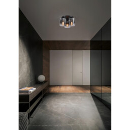 Sweden 3 Light Flush Light Ceiling Light - Matt Black & Smoked Glass - thumbnail 5