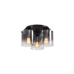 Sweden 3 Light Flush Light Ceiling Light - Matt Black & Smoked Glass - thumbnail 1