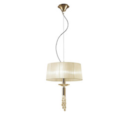 Tiffany Pendant 3+1 Light E27+G9, French Gold With Cream Shade & Clear Crystal