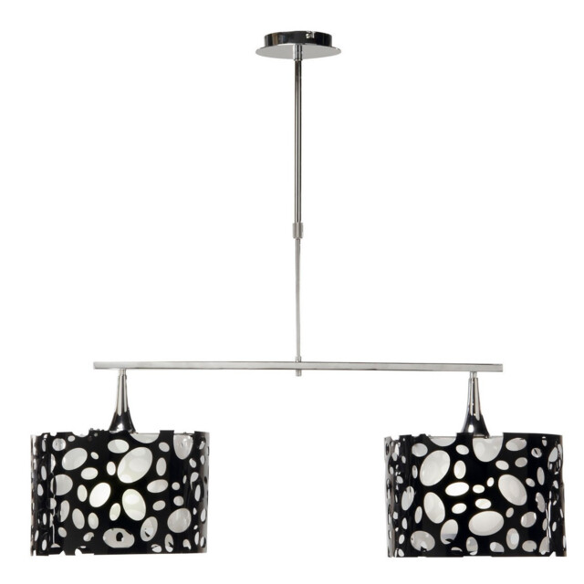 Lupin Linear Pendant 2 Light E27, Gloss Black, White Acrylic, Polished Chrome - image 1