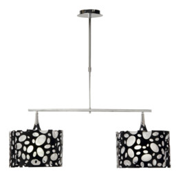 Lupin Linear Pendant 2 Light E27, Gloss Black, White Acrylic, Polished Chrome