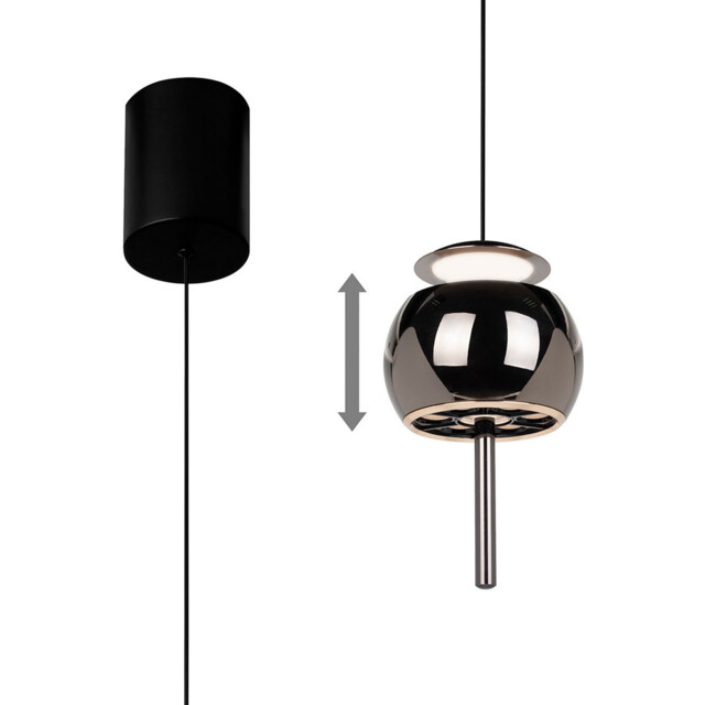 Roller Rise And Fall Pendant, 12W LED, 3000K, 450lm, Black Chrome/Black, 3yrs Warranty - image 1