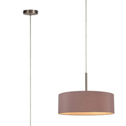 Baymont Satin Nickel 5 Light E27 Single Pendant, With 45cm x 15cm Dual Faux Silk Shade, Taupe/Halo Gold