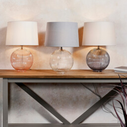 Jemma 1 Light Table Light Clear Ribbed Glass & Satin Nickel Plate (Base only), E27 - thumbnail 3