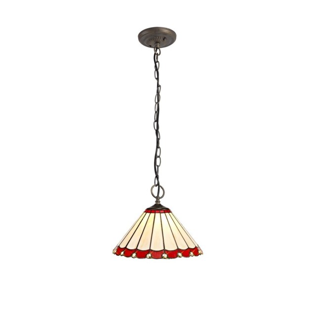 Worcester 3 Light Downlighter Ceiling Pendant E27 With 30cm Tiffany Shade, Red, Crystal, Aged Antique Brass - image 1