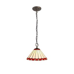 Worcester 3 Light Downlighter Ceiling Pendant E27 With 30cm Tiffany Shade, Red, Crystal, Aged Antique Brass - thumbnail 1