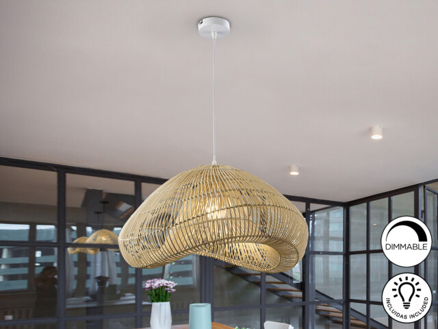 Sabah Wire Frame Pendant Ceiling Light Rattan xE27 870lm - image 1