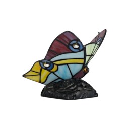 Huron Tiffany Butterfly Table Lamp, 1 x E14, Black Base With Red, Yellow, Blue Glass With Clear Crystal - thumbnail 3