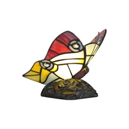 Huron Tiffany Butterfly Table Lamp, 1 x E14, Black Base With Red, Yellow, Blue Glass With Clear Crystal - thumbnail 1