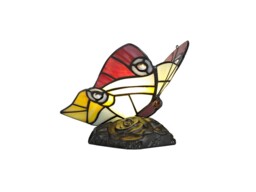 Huron Tiffany Butterfly Table Lamp, 1 x E14, Black Base With Red, Yellow, Blue Glass With Clear Crystal - thumbnail 5