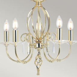 Aegean 5 Light Chandelier Polished Brass Finish, E14 - thumbnail 3