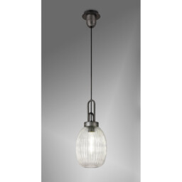Yorktown Ceiling Pendant E27 20cm Almond Ribbed Glass, Clear Black, Aged Pewter - thumbnail 3