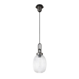 Yorktown Ceiling Pendant E27 20cm Almond Ribbed Glass, Clear Black, Aged Pewter - thumbnail 5