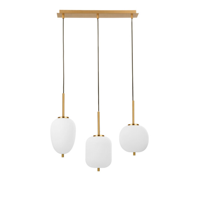 Lato 3 Light Bar Pendant Ceiling Light Opal Glass Antique Brass Metal Black Fabric Wire LED E14 15.8 - image 1