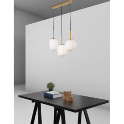 Lato 3 Light Bar Pendant Ceiling Light Opal Glass Antique Brass Metal Black Fabric Wire LED E14 15.8 - thumbnail 2