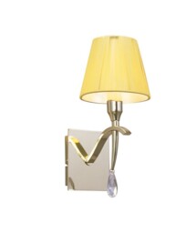 Siena Wall Lamp Switched 1 Light E14, Polished Brass with Amber Cream Shade And Clear Crystal