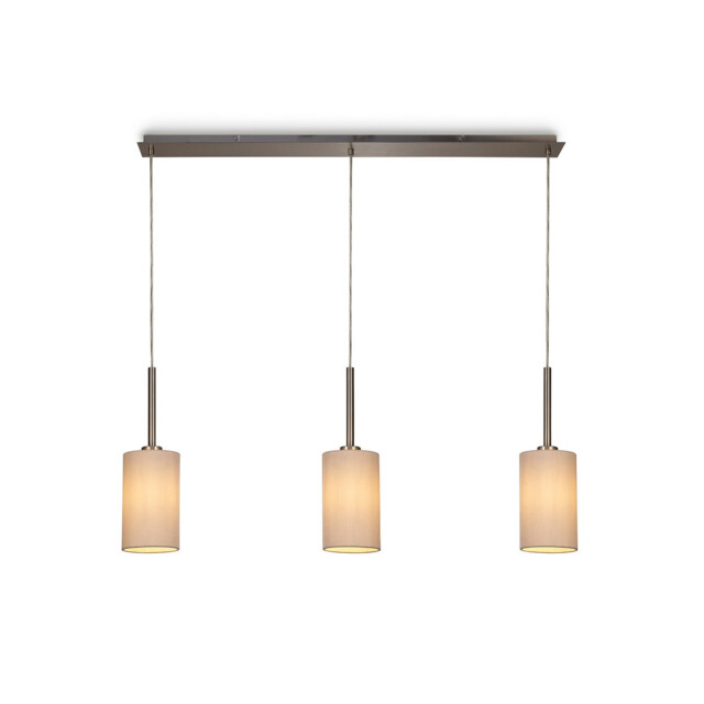 Baymont Satin Nickel 3 Light E27 Linear Pendant, With 12cm Dual Faux Silk Shade, Nude Beige/Moonlight - image 1