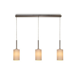 Baymont Satin Nickel 3 Light E27 Linear Pendant, With 12cm Dual Faux Silk Shade, Nude Beige/Moonlight - thumbnail 1