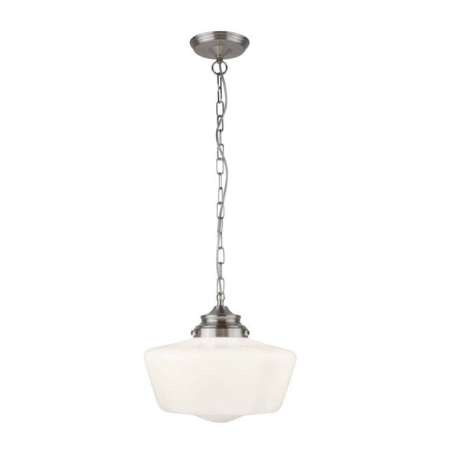 School House 1 Light Pendant Satin Silver, White IP44, E27 - image 1