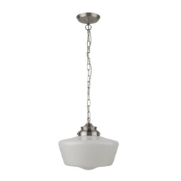 School House 1 Light Pendant Satin Silver, White IP44, E27 - thumbnail 2