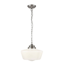 School House 1 Light Pendant Satin Silver, White IP44, E27 - thumbnail 1