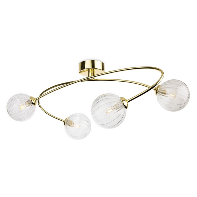 Atom 4 Light Flush Ceiling Fitting Brass with Clear Decorative Glass 4xG9