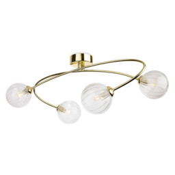 Atom 4 Light Flush Ceiling Fitting Brass with Clear Decorative Glass 4xG9