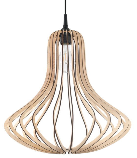 Elza Wire Frame Pendant Light Natural Wood E27 - image 1