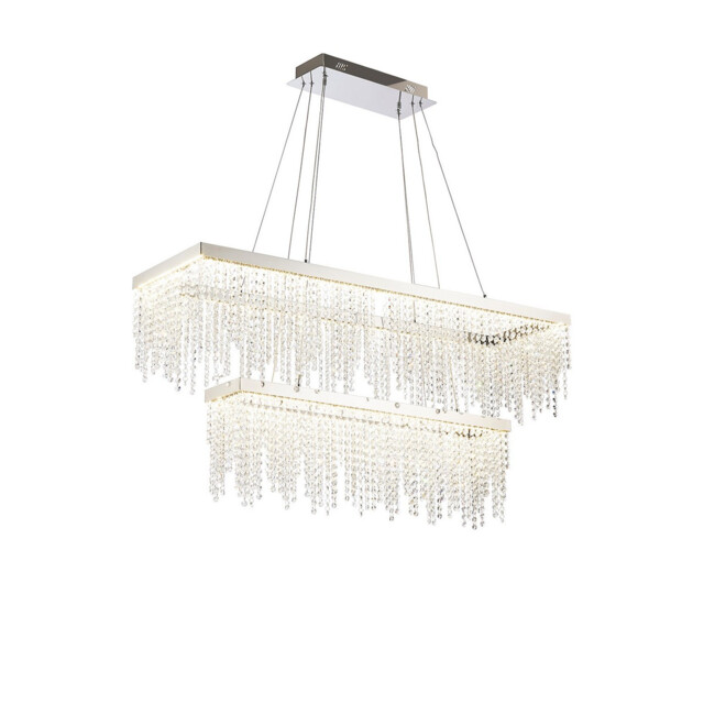 Bano Rectangular 2 Tier Dimmable Pendant 65W LED, 4000K, 5500lm, Polished Chrome / Crystal Chain, 3yrs Warranty - image 1