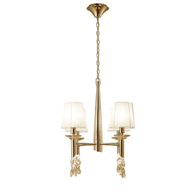 Tiffany Pendant 4+4 Light E14+G9, French Gold With White Shades & Clear Crystal - image 1