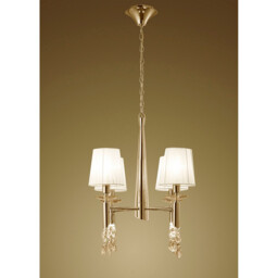 Tiffany Pendant 4+4 Light E14+G9, French Gold With White Shades & Clear Crystal - thumbnail 2