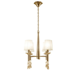 Tiffany Pendant 4+4 Light E14+G9, French Gold With White Shades & Clear Crystal - thumbnail 1