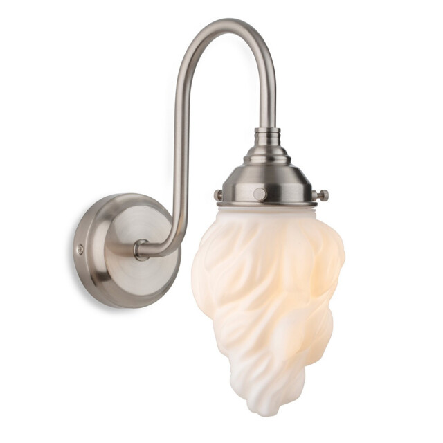 Flame Wall Light Brushed Steel with White Glass IP44