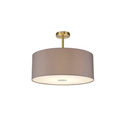 Baymont Antique Brass E27 Semi Flush With 50cm x 20cm Faux Silk Shade, Grey/White Laminate