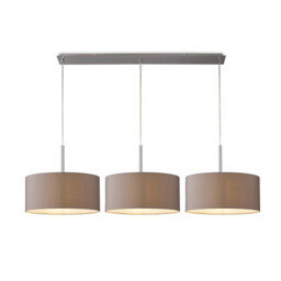 Baymont Satin Nickel 3 Light E27 Linear Pendant With 40cm x 18cm Faux Silk Shade, Grey/White Laminate