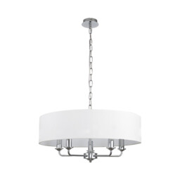 Banyan 5 Light Multi Arm Pendant, E14 Polished Chrome With 60cm x 15cm Faux Silk Shade, White - thumbnail 5